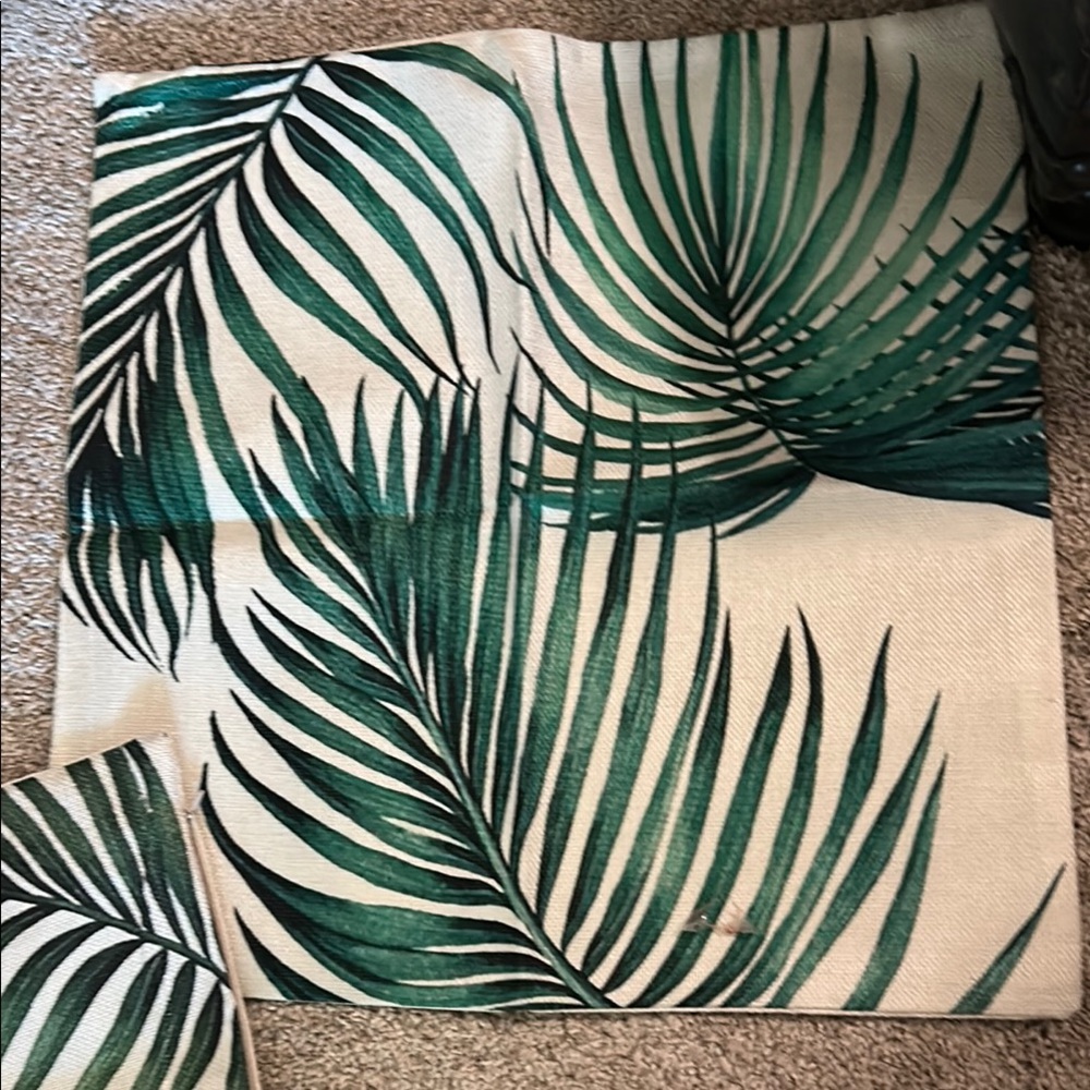 Two Tropical Green Palm Leaf pillow covers or w pillows